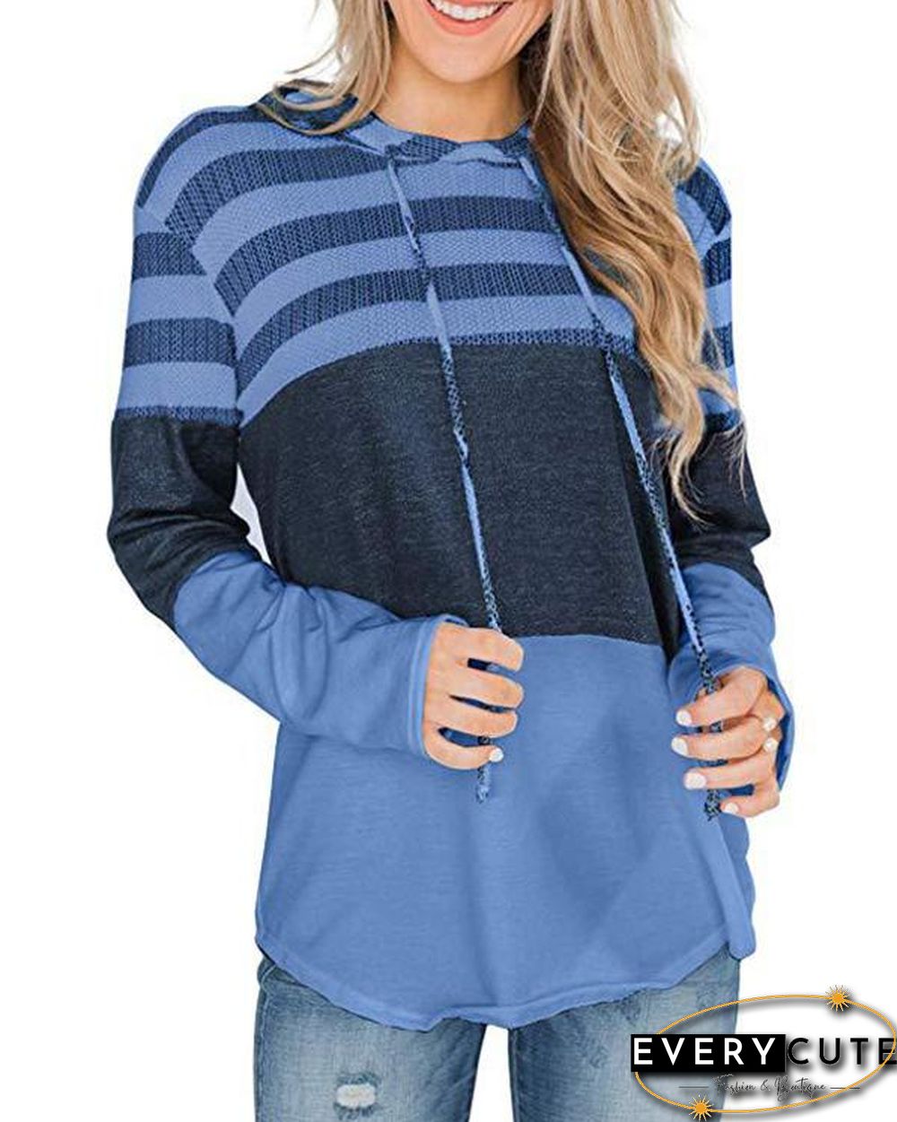 Color Block Splicing Drawstring Hoodies