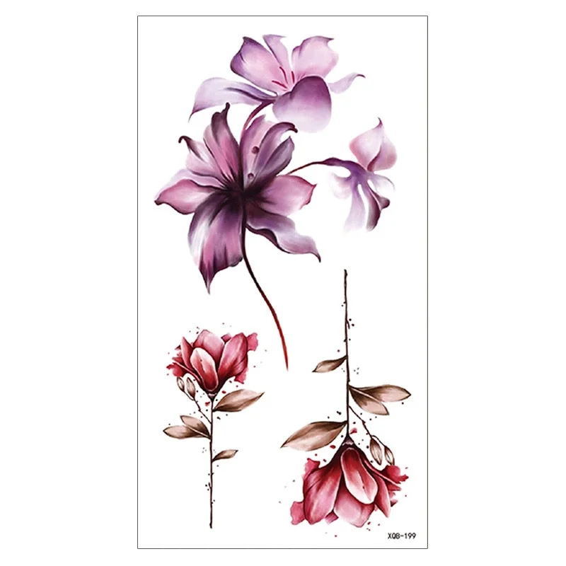 Waterproof Temporary Tattoo Sticker Snake Flower Rose Flash Tattoos Lace Fox Lion Bird Body Art Arm Skull Fake Sleeve Tattoo