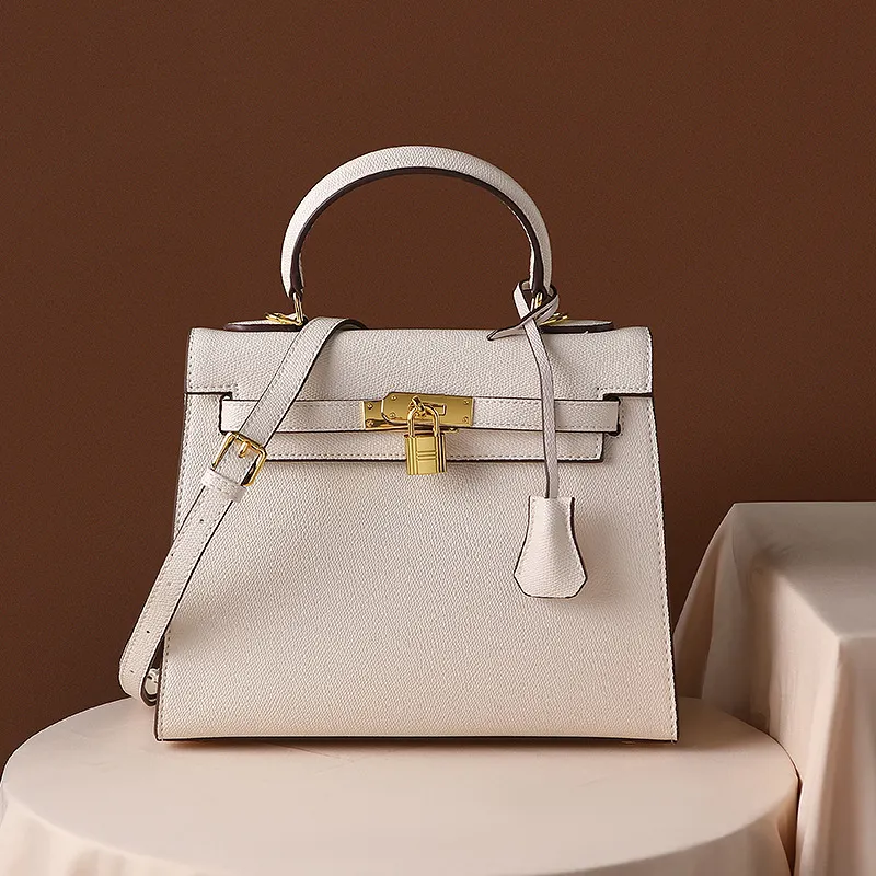 Lychee Pattern Cowhide All-match Women's Handbag Shoulder With Strap Crossbody-vocosishoes