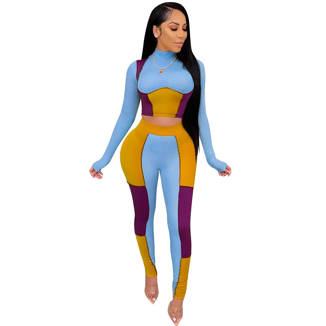 CM.YAYA Active Patchwork Sweatsuit Women's Set Long Sleeve Tee Tops Pants Suit Streetwear Tracksuit Two Piece Set Fitness Outfit