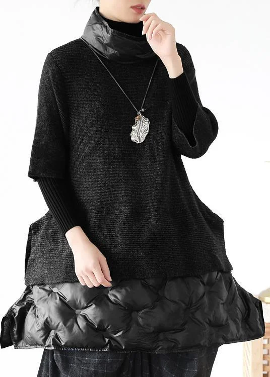 Women Black Turtleneck Half Sleeve Wool Sweater tops