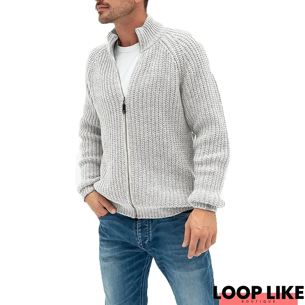 Sweater Cardigan Men's Solid Color Zipper Turtleneck Knitted Coat