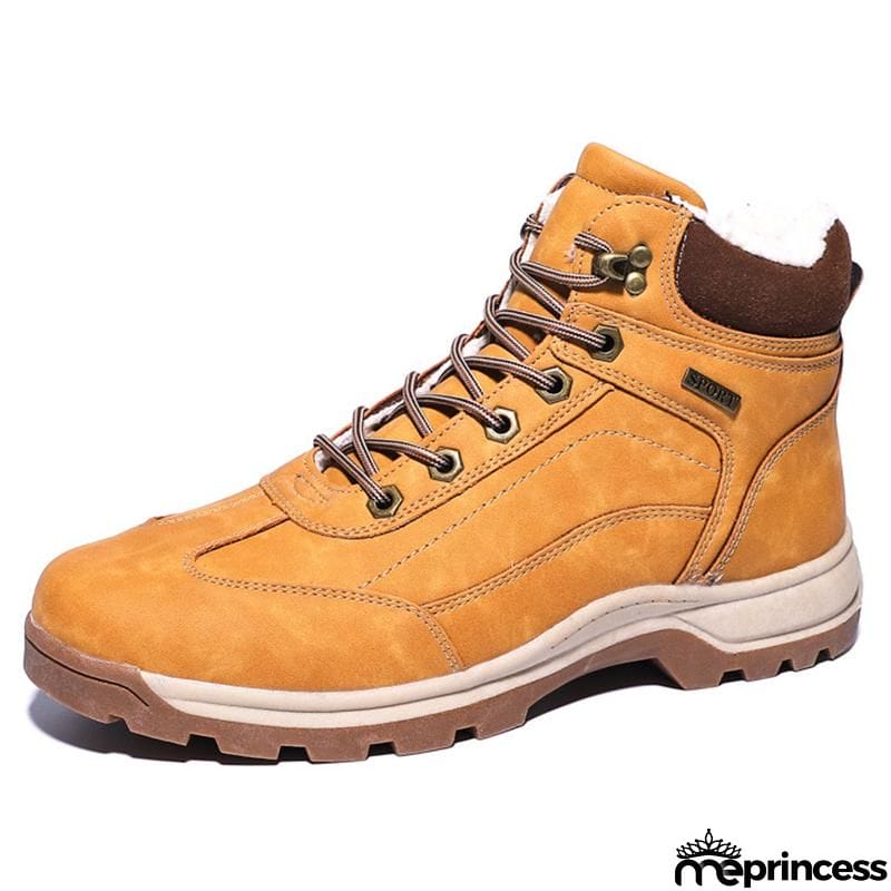 Mens Cozy Warm Lace-up Hiking Snow Boots