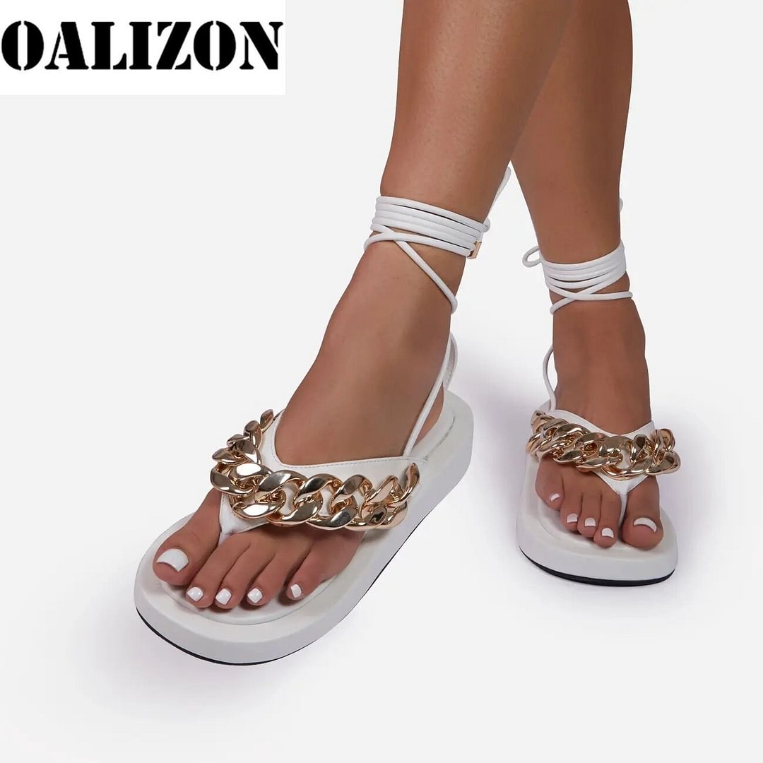 New Summer Gladiator Roman Women Chain Flip Flops Sandals Slippers Shoes Women Open Toe Flat Platform Lady Casual Sandals Shoes