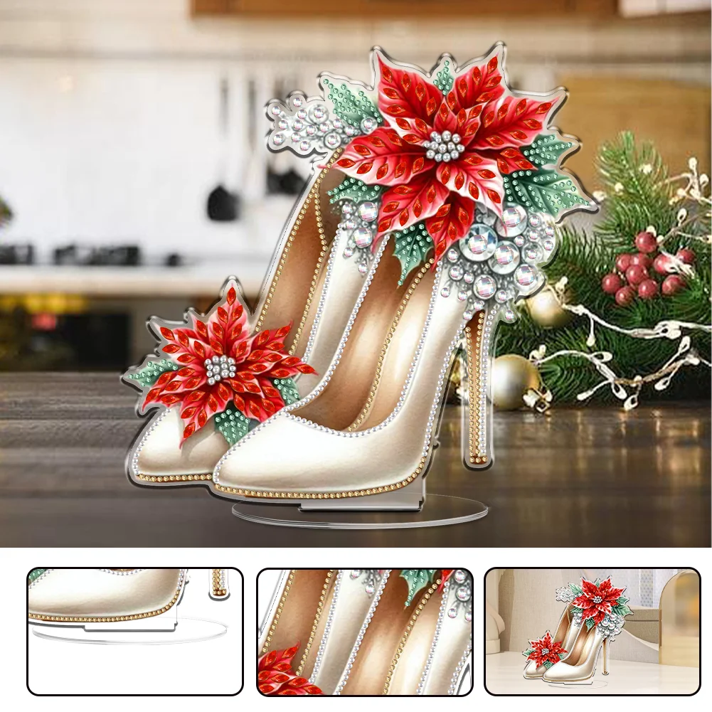 2D Flat Xmas High Heels DIY Acrylic Desktop Diamond Art Kits for Adults Beginner