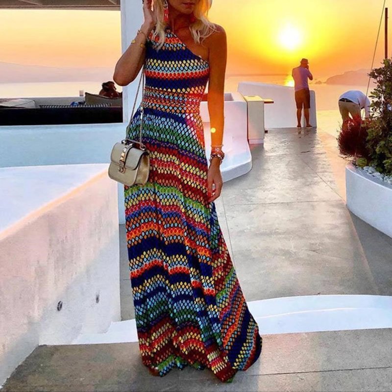 One-Shoulder Print Maxi Dress