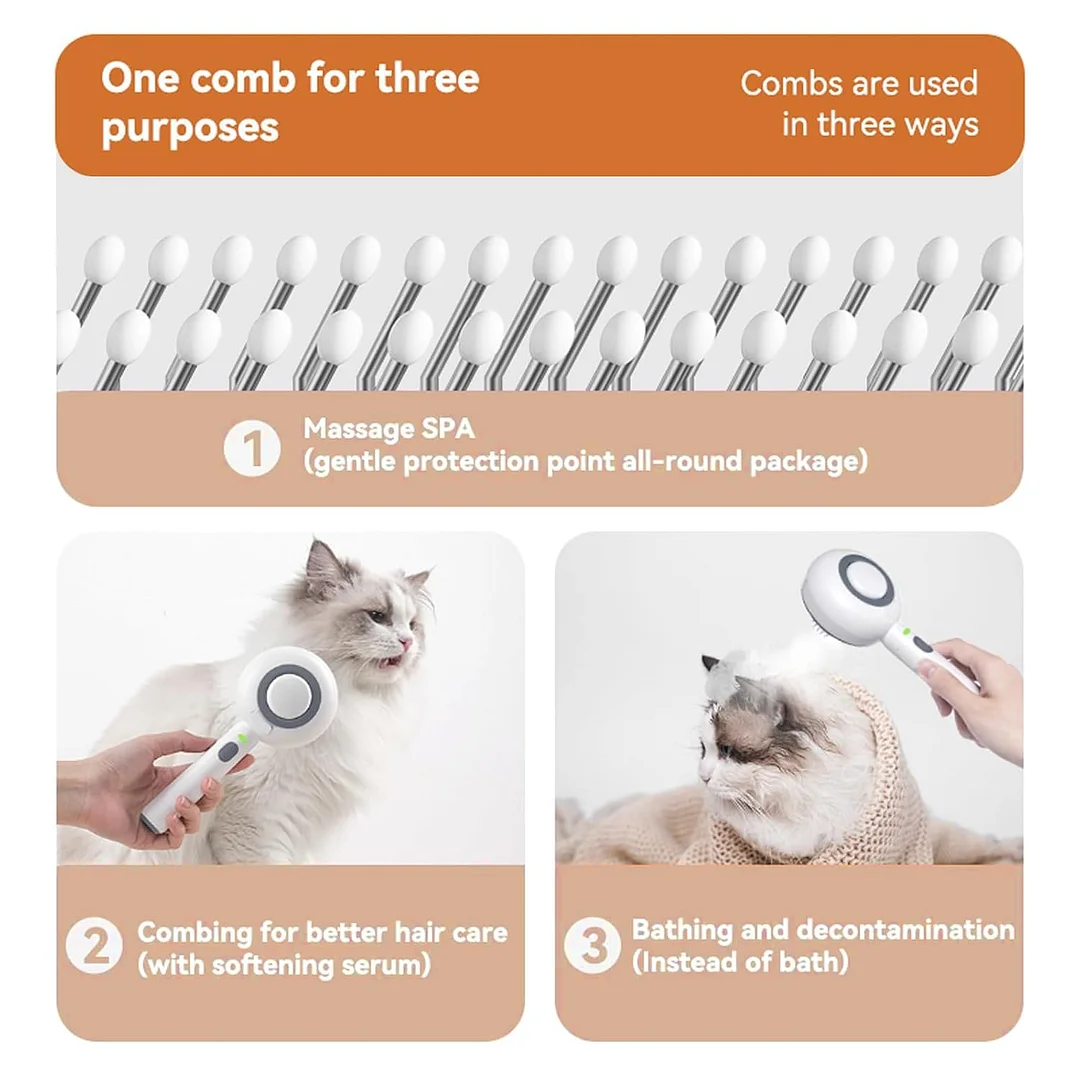 BEBANG Cat Steam Brush 3 in 1, One-Click Hair Removal Brush with Steam for Cats and Dogs