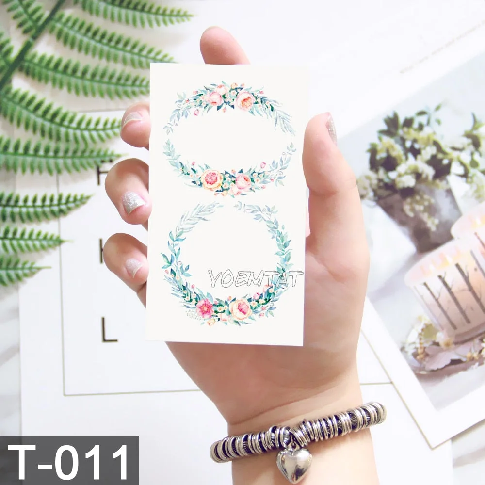 Waterproof Temporary Tattoo Sticker Rose Flower Bow Colorful Feather Planet Flash Little Tatoo Girl Cute Body Art Fake Tatto Man