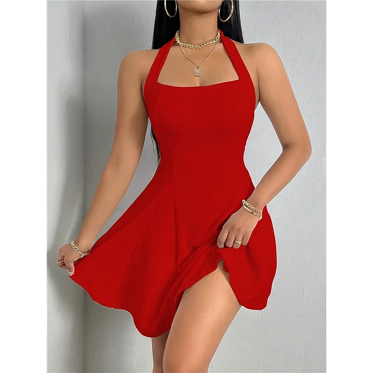 Solid Color Sleeveless Low-Cut Mini Dress