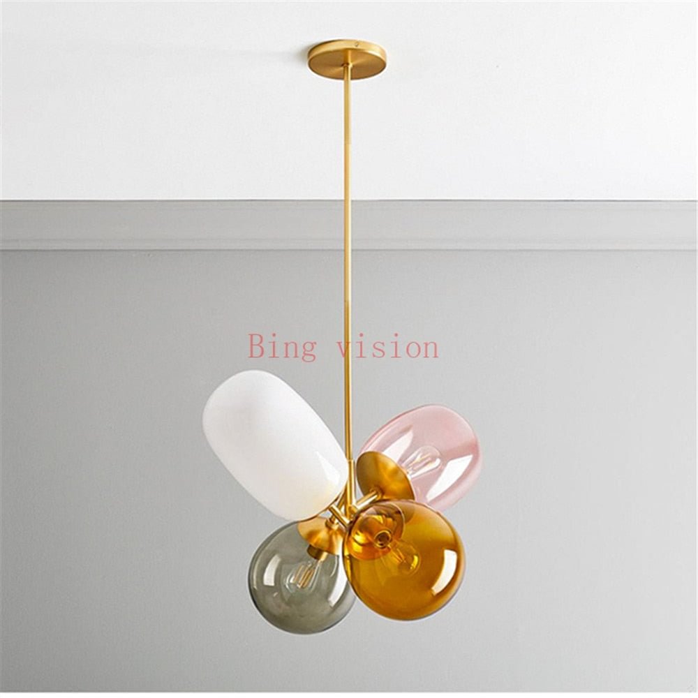 Nordic modern magic bean balloon glass hanging light fixture modern kid room multi color led ceiling pendant lamp
