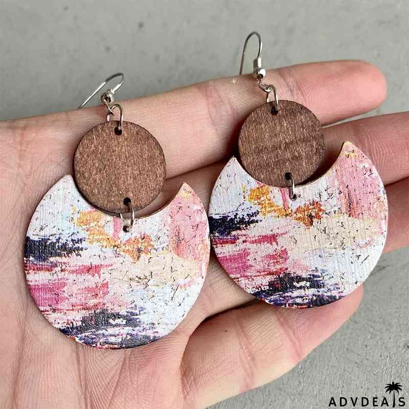 Wood & PU Drop Earrings