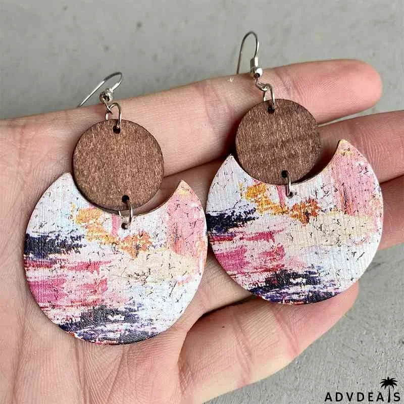 Wood & PU Drop Earrings