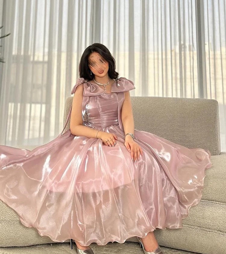 Ovlias Dusty Rose Bow Knot Sleeveless Prom Dress Sheer with Pleated JQ0076