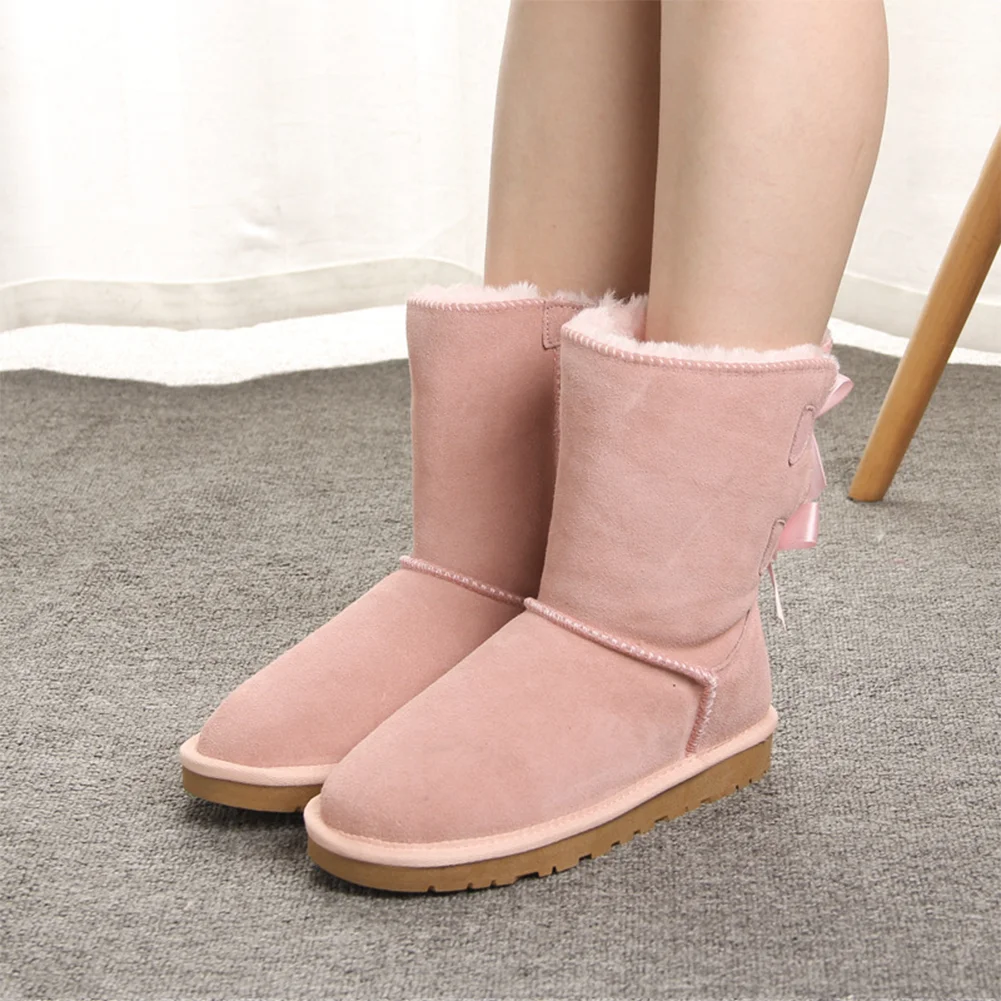 Women's Snow Boots for Winter Mid-Calf high Back Bows-MERUMOTE
