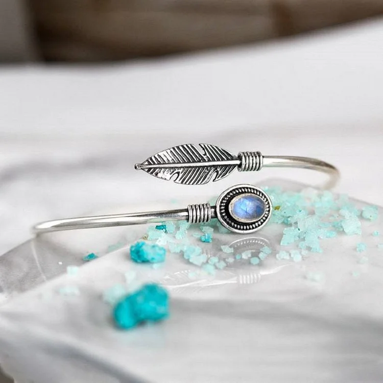 Moonlight Stone Feather Simple and Personalized Open Bracelet