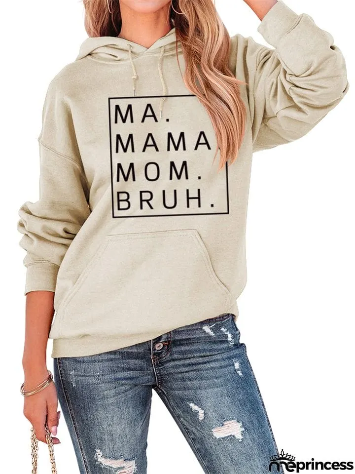 Female Casual Letter Print Pullover Loose Hoodies with Kangaroo Pocket