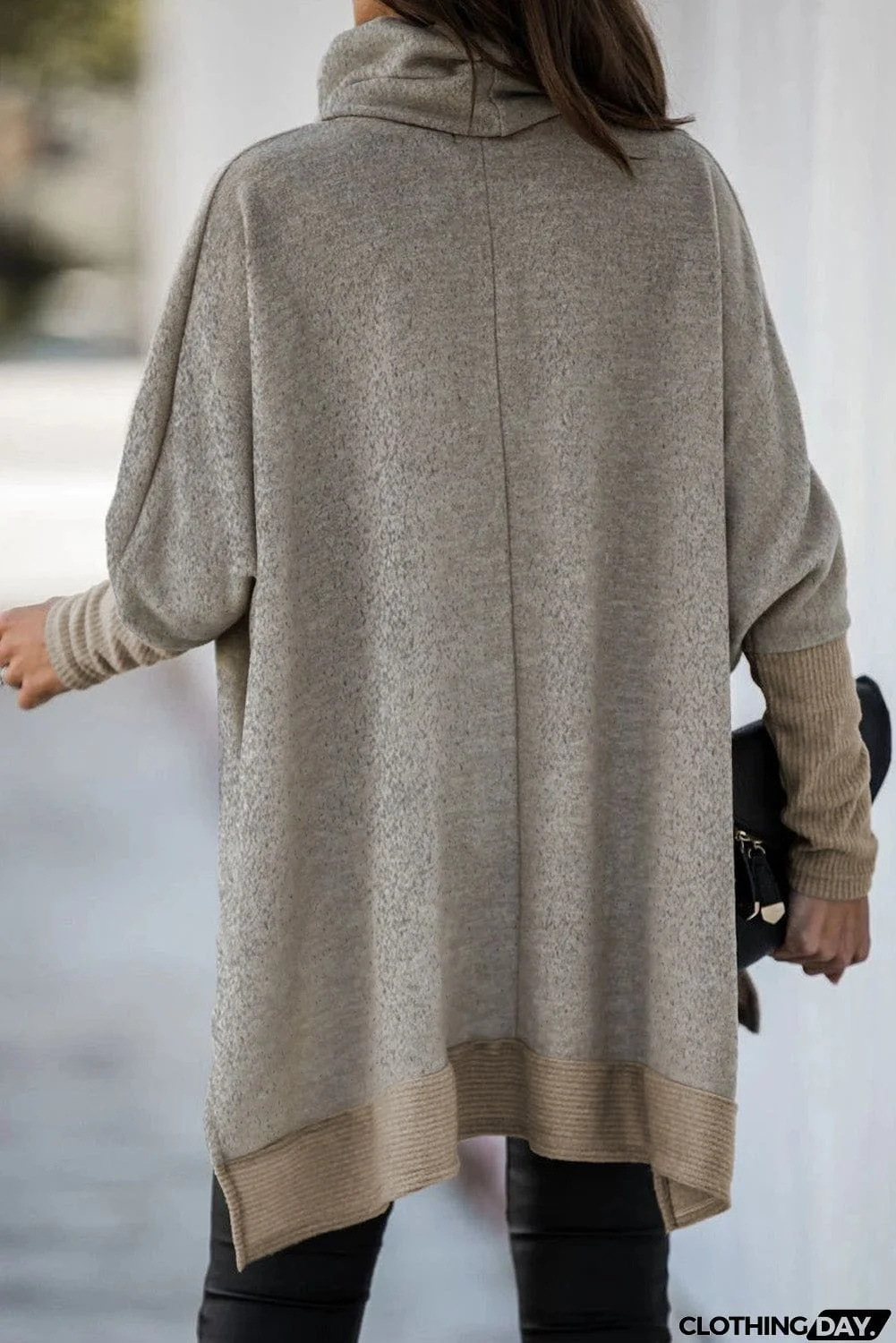 Turtleneck Bat Sleeve Side Slit Tunic Top