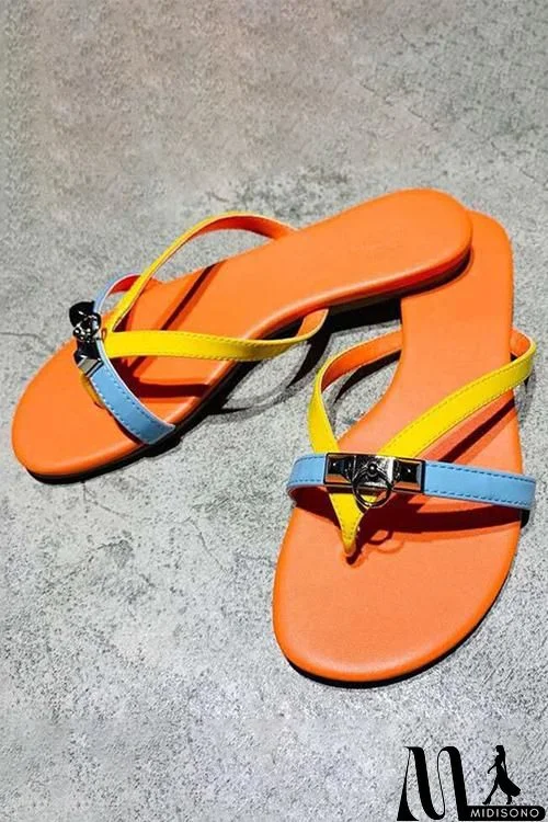 MidiSono - T-Strap Color Block Flat Sandals