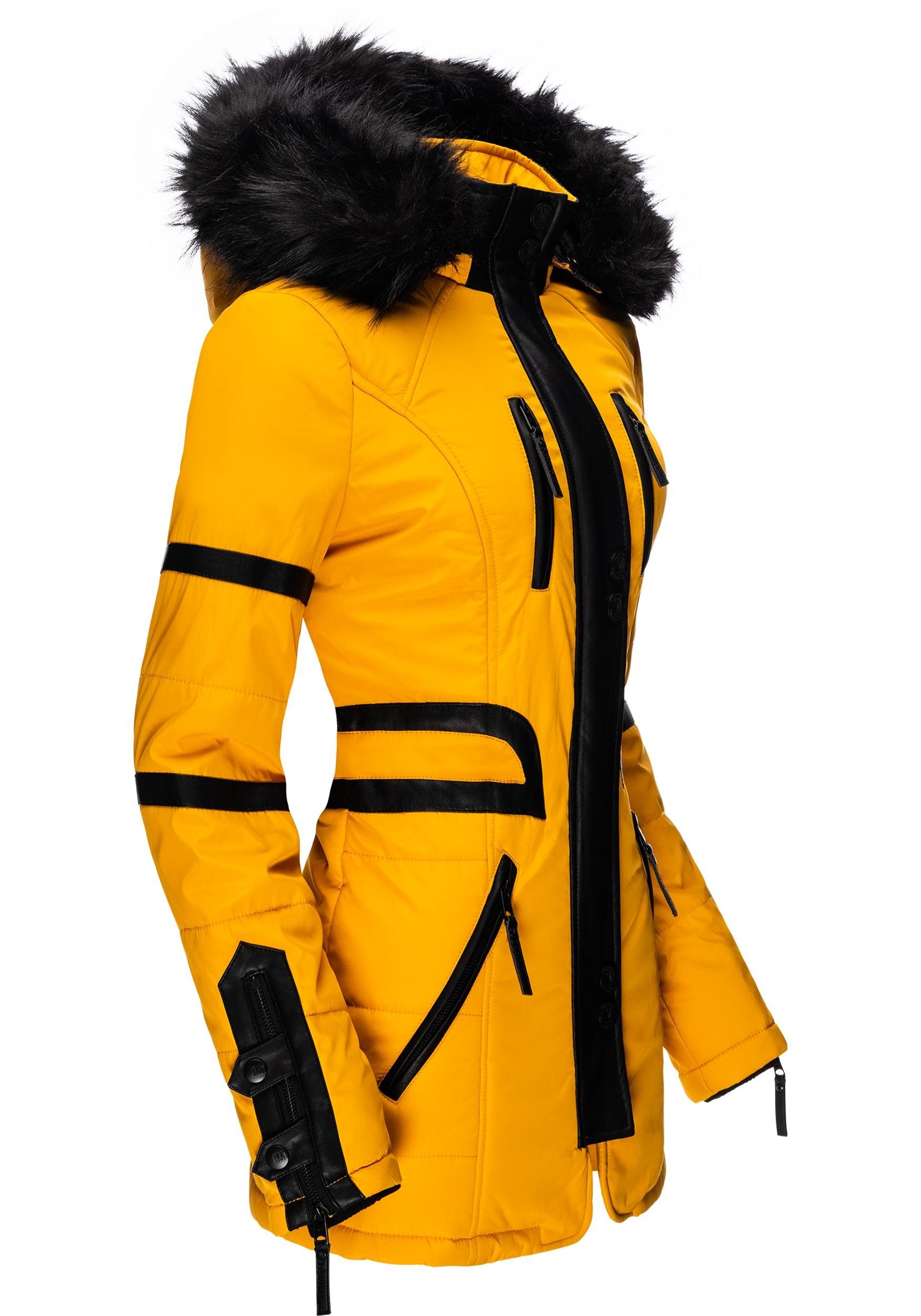 stylish ladies winter jacket with hood yellow
