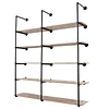 [US Local Warehouse] Industrial Pipe Shelf 5 Tier 72 Inch Industrial Wall Shelves with Solid Wood Plank Pipe Shelving Wall Mounted for Kitchen and Bar Shelving