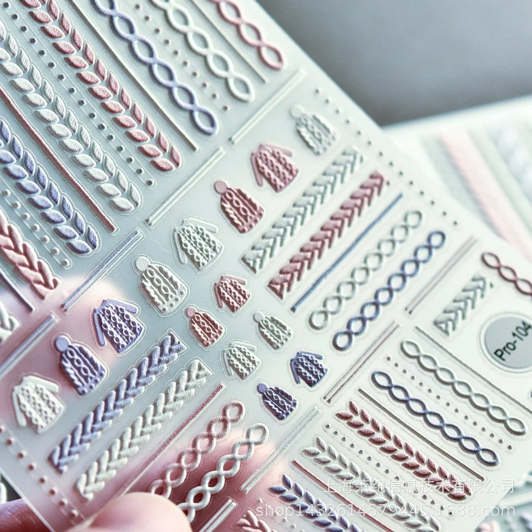 3D Sweater Nail Sticker Acrylic Engraved Winter Nails Desgin Tip Wraps Decals Slider Decoration-Nail Inspo