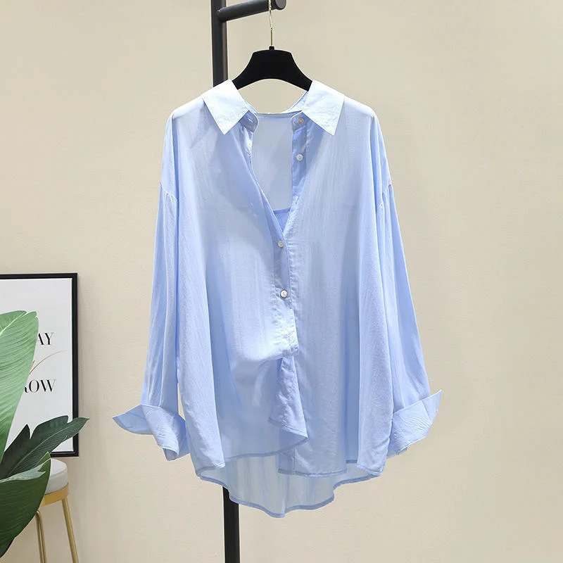 Uveng Uveng Summer Wearing Long-Sleeved White Soft Shirt Women's Korean Version Of Loose Leisure Thin Shirt