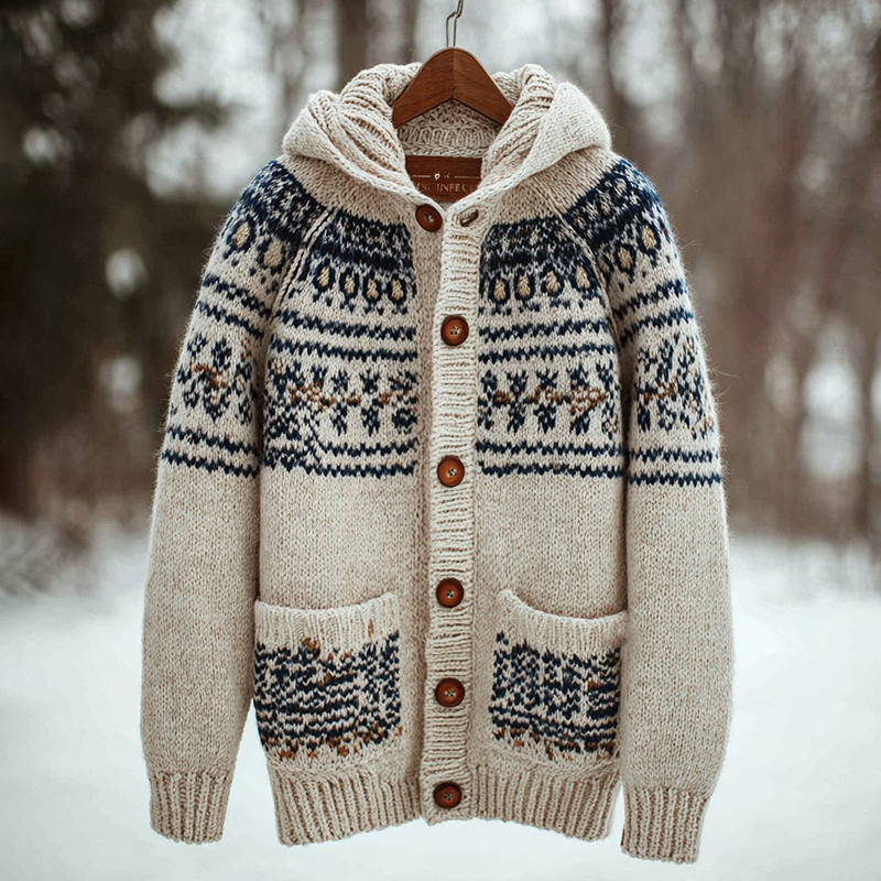 Women's Vintage Fair Isle Thistle Knit Jacquard Hooded Cardigan elevenforest