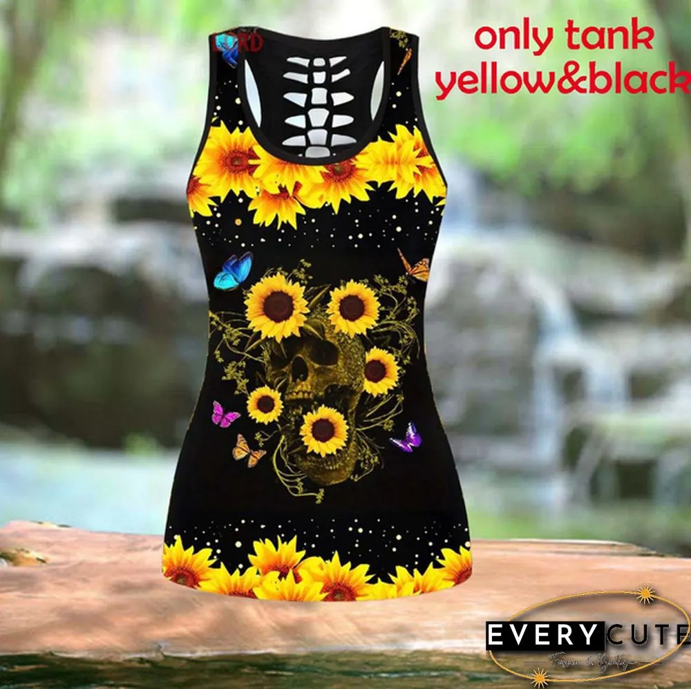 Womens Fashion Sunflowers Print Sports Tops Yoga Pants Leggings Fitness Clothes Tight High