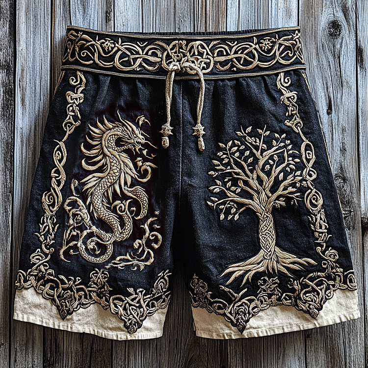 VChics Men's Viking Dragon Life Of Tree Celtic Knot Art Line Shorts