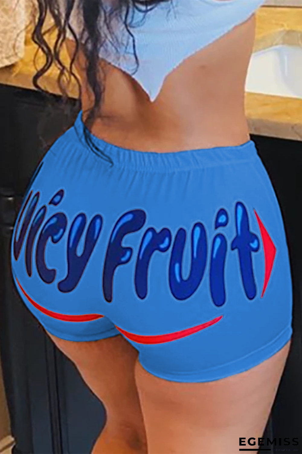 Blue Elastic Fly Low Print Straight shorts Bottoms | EGEMISS