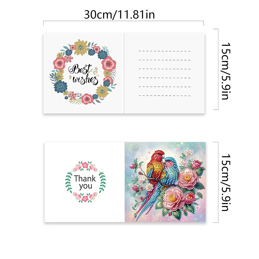 6Pcs Parrot On Tree DIY Diamond Painting Greeting Card 5D Drill Painting Card【With White Envelope】