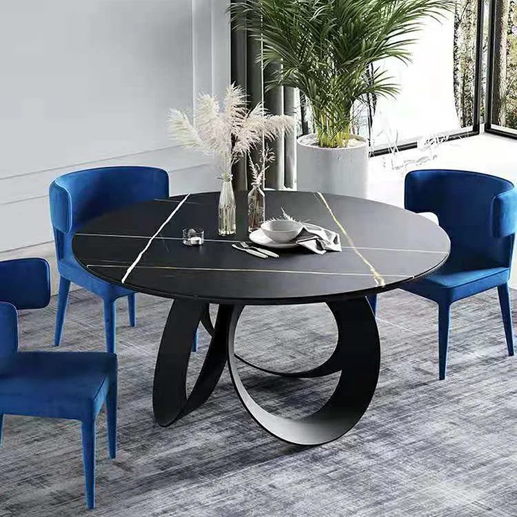 Homemys 59.05"Modern Dining Table Stone Dining Table with X Stainless Steel Base