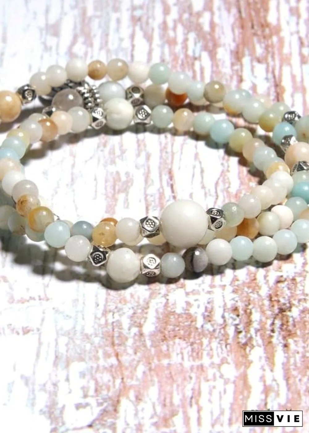 Boho Bracelet, Layers Green Amazonite Mala Mantra Lotus