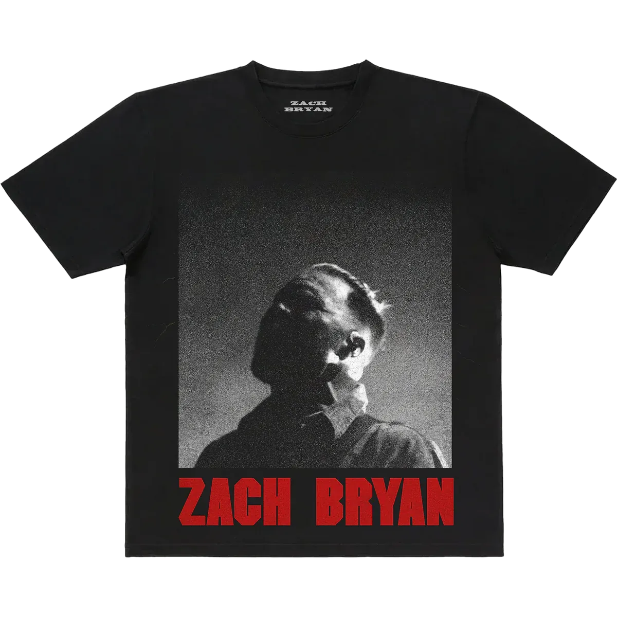 "Zach Bryan black tour T shirt with portrait graphic"