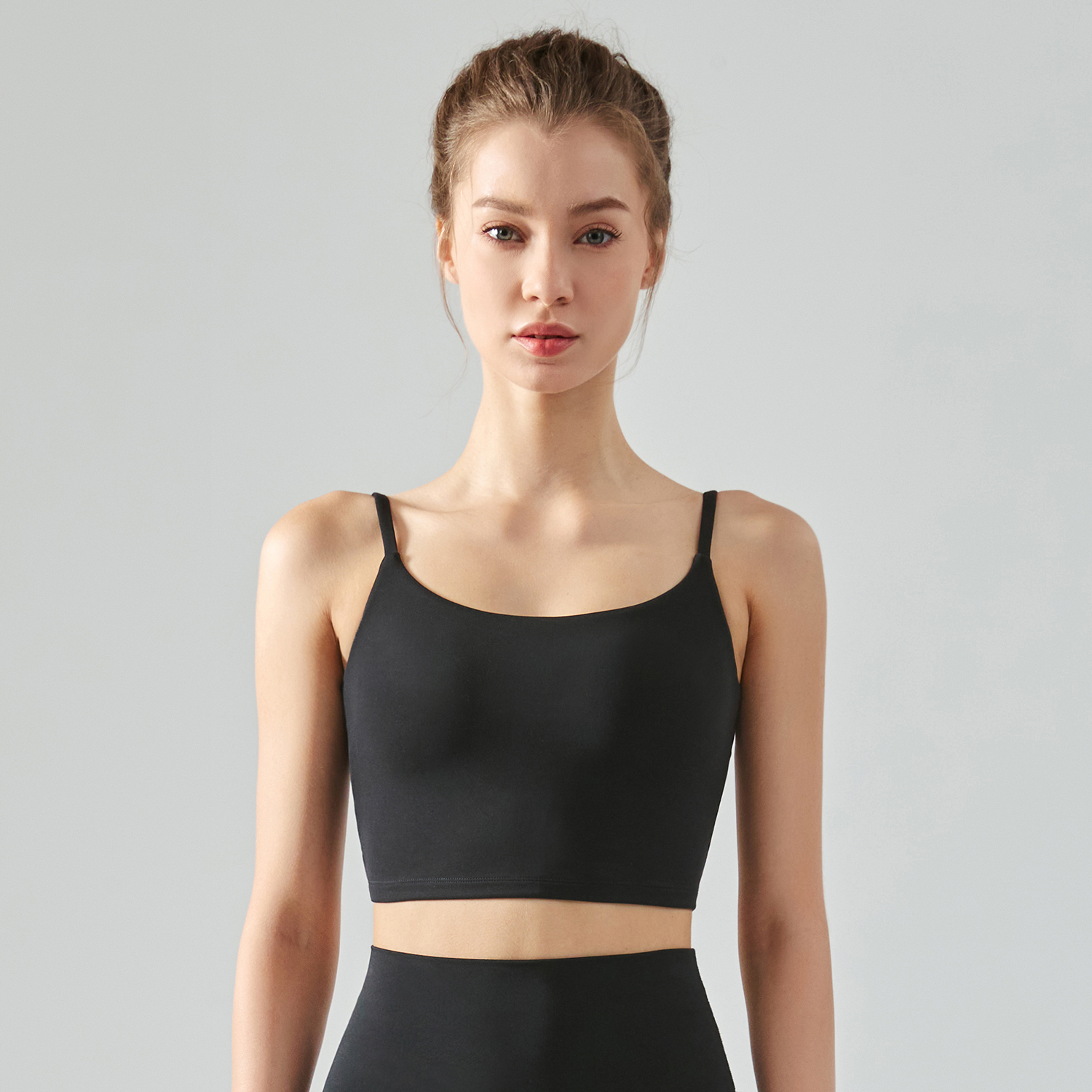 Hergymclothing Black eco friendly thin straps sports gym workout sustainable fitness tank top vest for sale