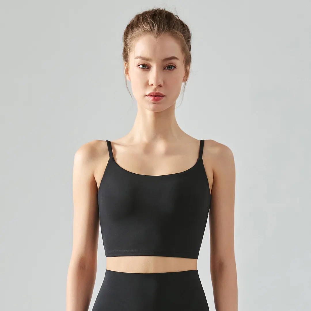 Hergymclothing Black eco friendly thin straps sports gym workout sustainable fitness tank top vest for sale