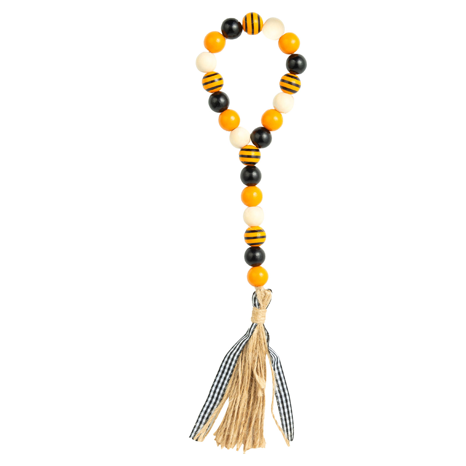 

Halloween Wood Bead-Garland with Jute Rope Plaid Tassel Wall Hanging Beads, 501 Original