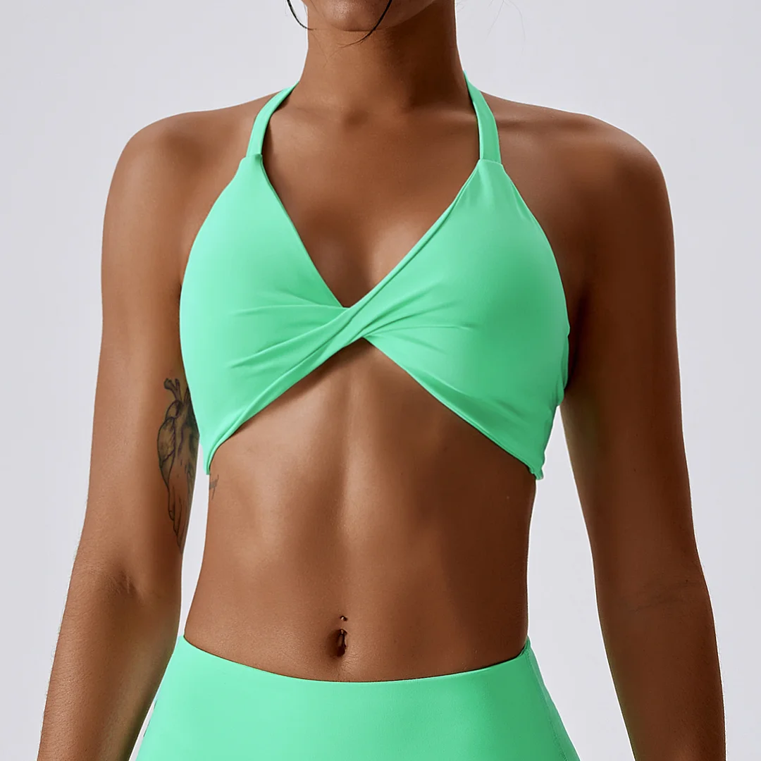 Solid color crossover back sports bra