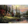 (US Only)Full Embroidery Cotton Thread 18CT Printed Lakeside Hut Cross Stitch Kit 60x40cm