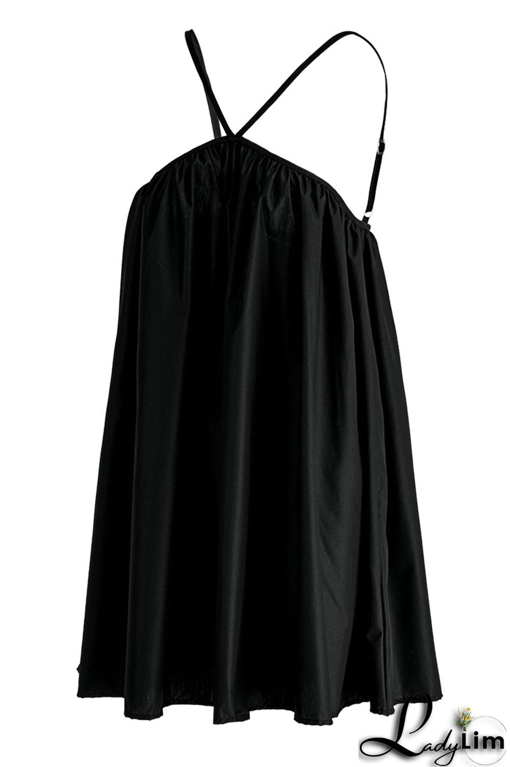 Black Sexy Solid Patchwork Halter Dresses