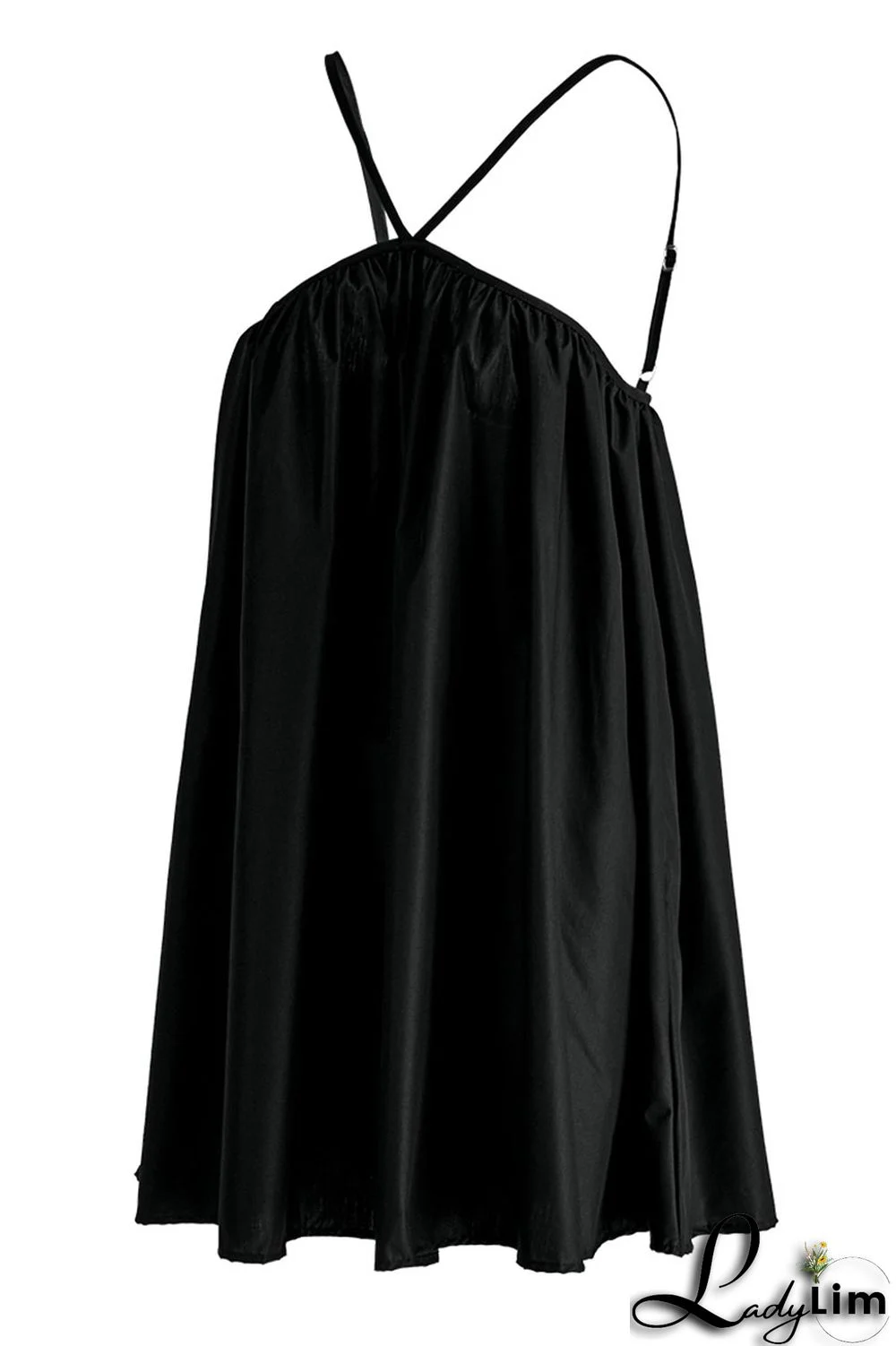 Black Sexy Solid Patchwork Halter Dresses