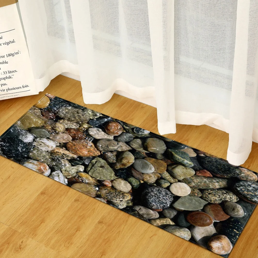 Kitchen Mat Entrance Doormat Cobblestone Pattern Home Bedroom Bedside Floor Decoration Carpet Bath Balcony Hallway Anti-Slip Rug