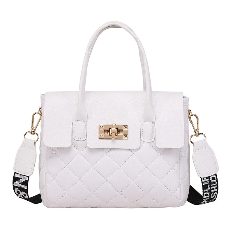 Women’s Small Pu Leather Solid Color Classic Style Square Lock Clasp Handbag