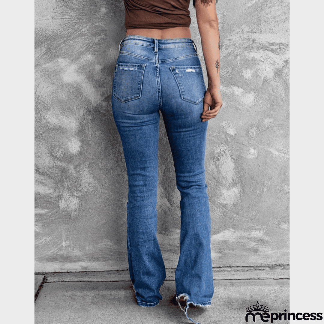High Waist Ripped Flare Leg Denim Jeans