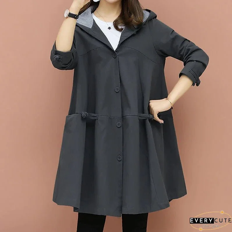 Women's Trench Coat Long Coat Winter Warm Hooded Coat Windproof Warm Overcoat Fall Warm Casual Jacket Long Sleeve Dark Grey Black Khaki
