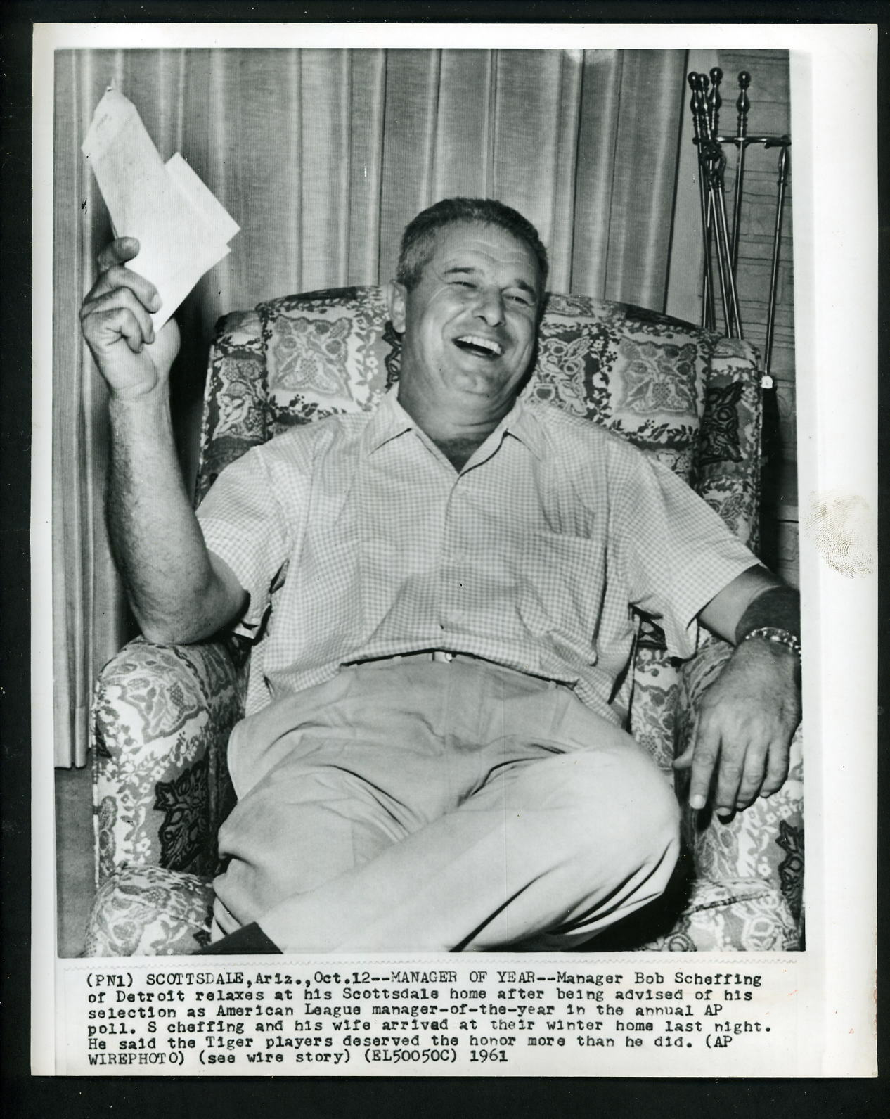 Detroit Tigers Bob Scheffing named manager of the year 1961 Press Photo Poster painting