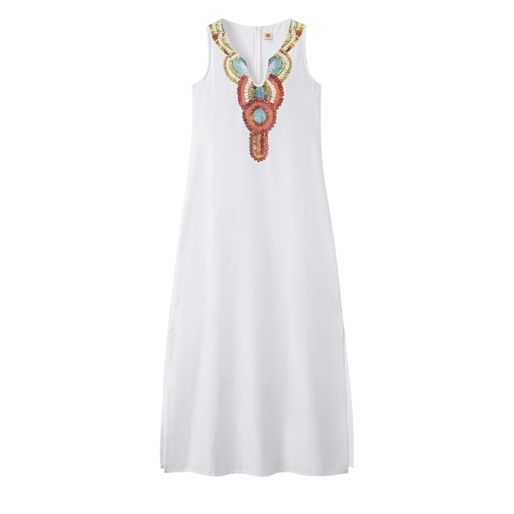 Beth Dutton Bohemian Dress Summer Spring Midi Dresses Loose Cotton Linen Sleeveless Deep V-neck Side Slit Dress