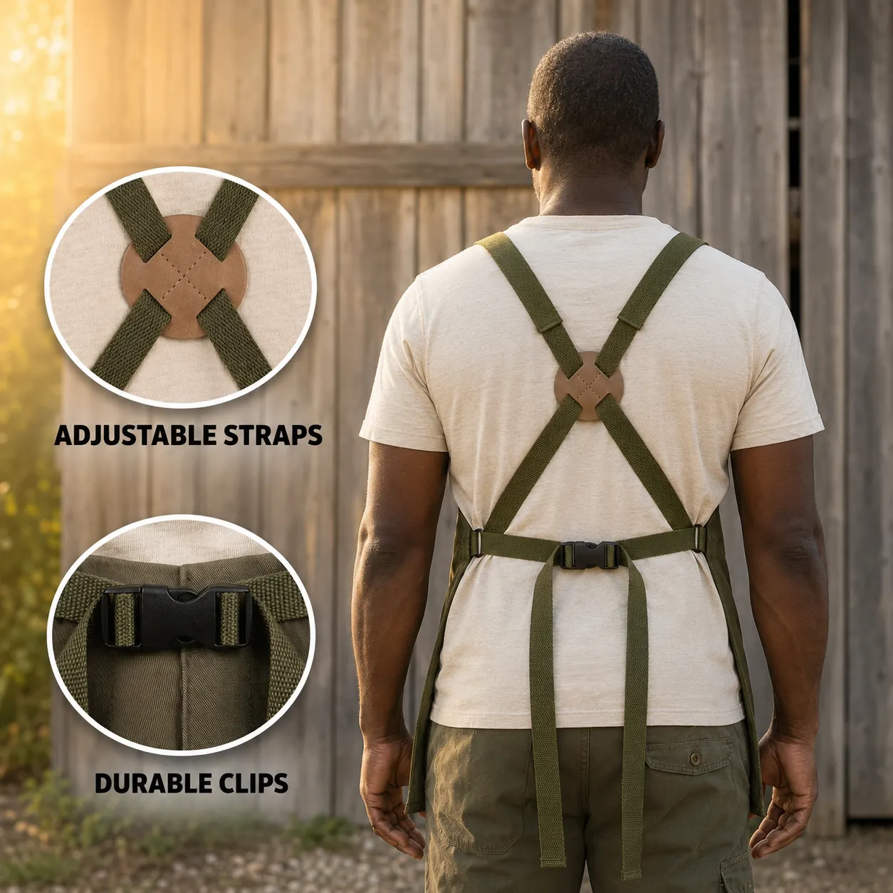 Adjustable cross-back straps and waist clip