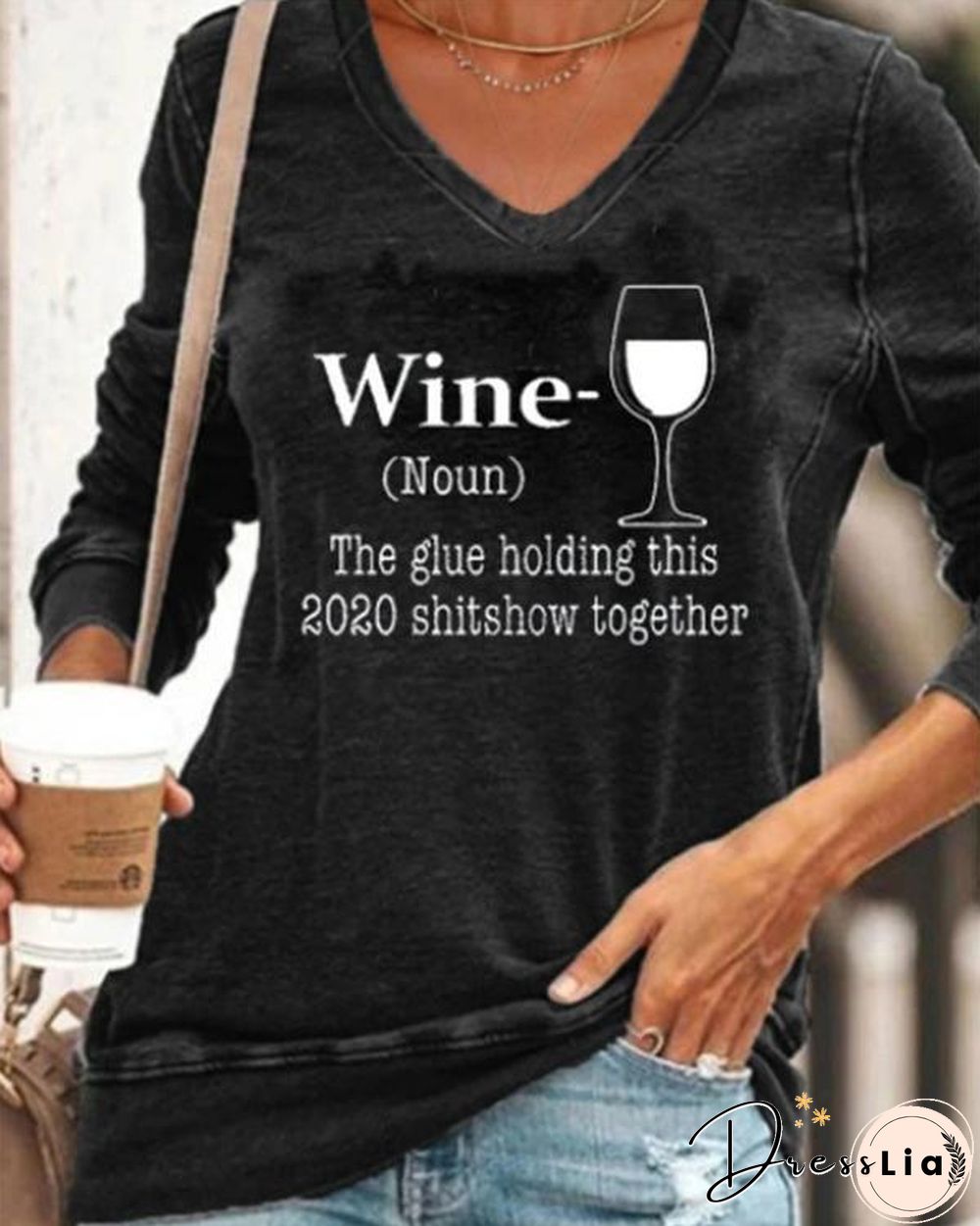 Women Casual Long Sleeve Printed V Neck Shirt