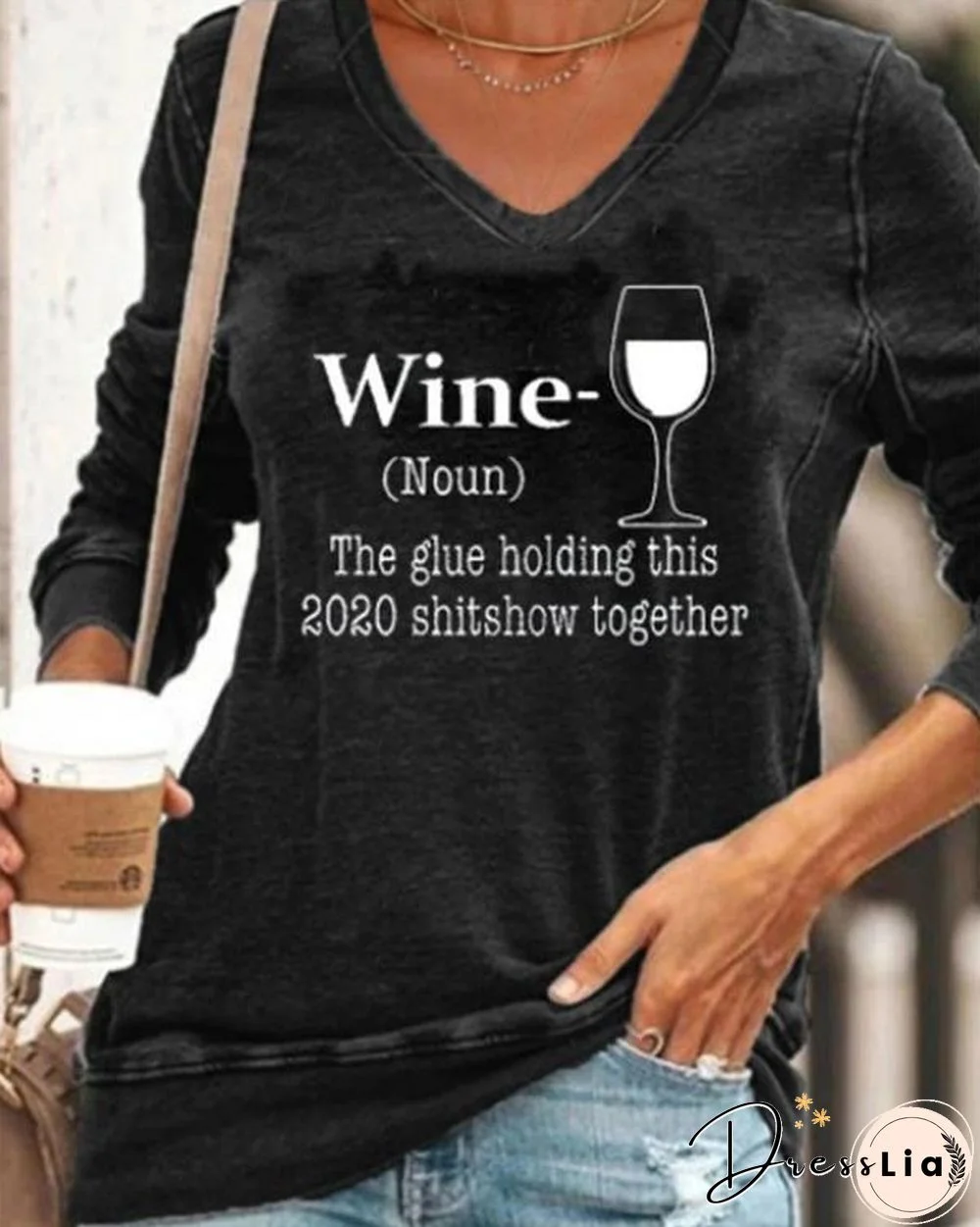 Women Casual Long Sleeve Printed V Neck Shirt